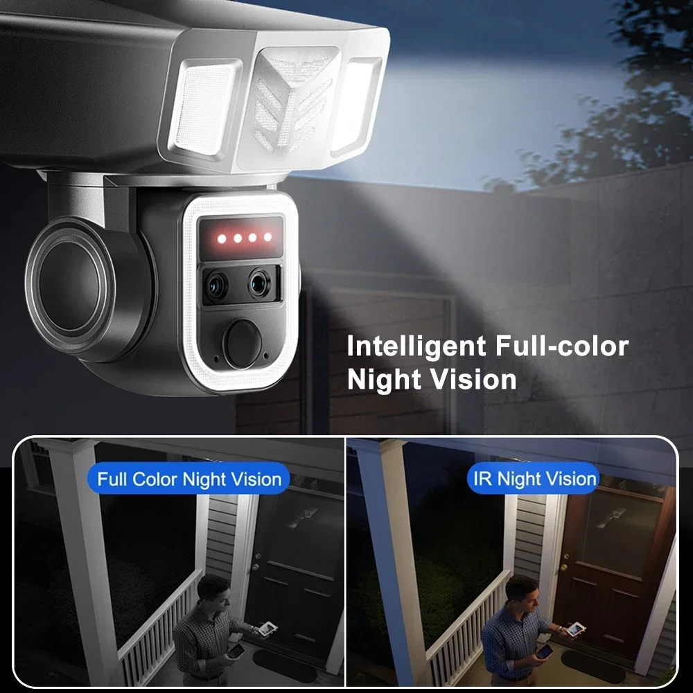 PEGATAH 8MP Wifi Wireless 20X Zoom Solar Camera 4K Three Lens Solar Panel Human Detection PTZ Security Cam Waterproof Camera