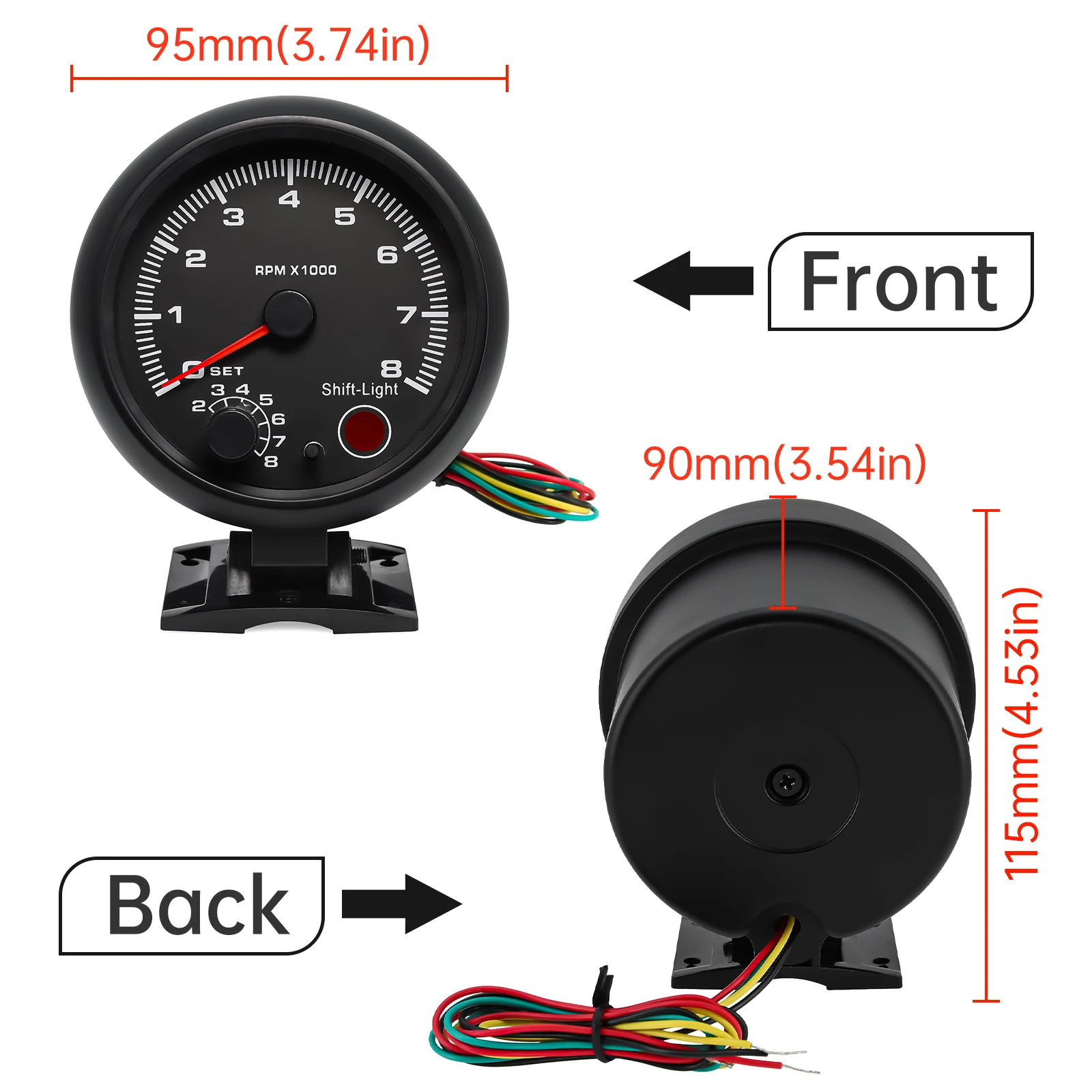 7 Colors 95mm 0-8000 RPM Meter Inter Car Tachometer Gauge Fit 4 6 8 Cylinder 12V Shift Light Auto Tacometro Moto Tach Motorcycle
