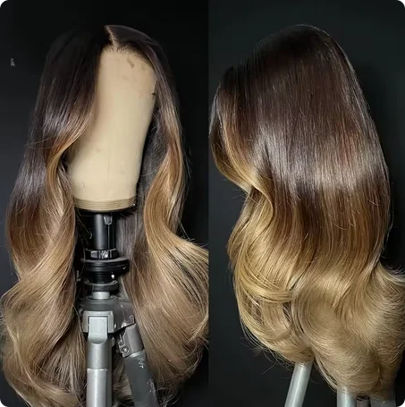 

Long Ombre Blond Body Wave Synthetic Wig with HD Lace Front Glueless Highlights for Women Daily Party Use