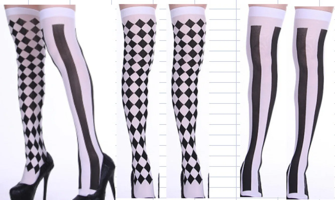 Halloween Black and White Checkered Socks Vertical Striped Dance Costumes Props Clown Stockings