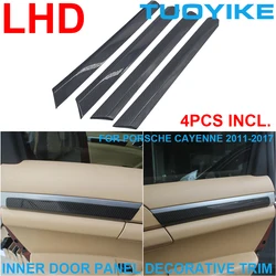 LHD Real Dry Carbon Fiber Interior Inner Door Panel Decorative Cover Decal Trim Sticker Frame For Porsche Cayenne 958 2011-2017