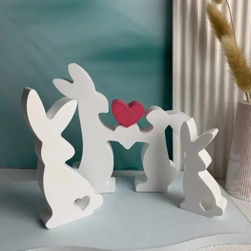 Couple Heart Rabbit Silicone Moulds Easter Cute Bunny Gypsum Car Mounted Incense Expanding Gypsum Mold Aromatherapy Candle Mold