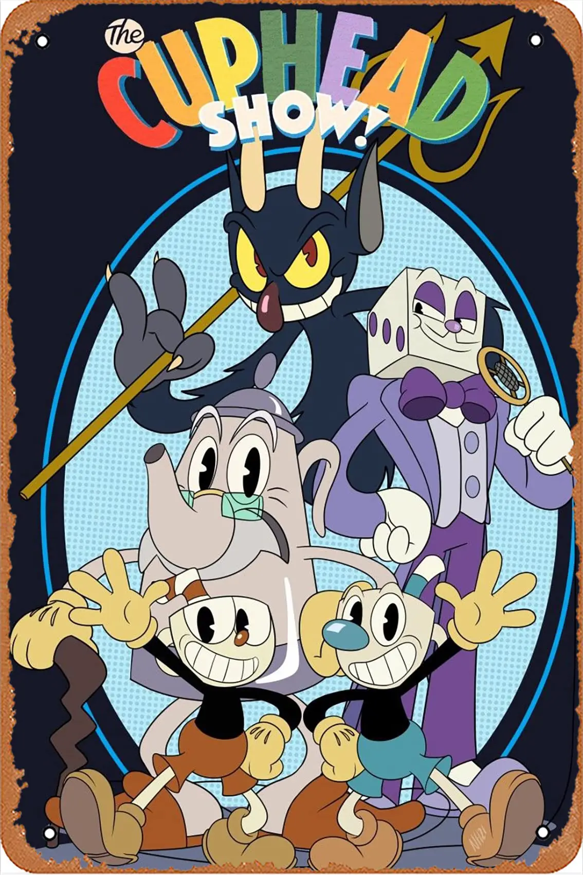 Affiche du jeu The Cuphead Show, 3 panneaux métalliques 18/vintage pour cafés, bars, PdecentrShop, décoration murale, panneaux rétro amusants pour M