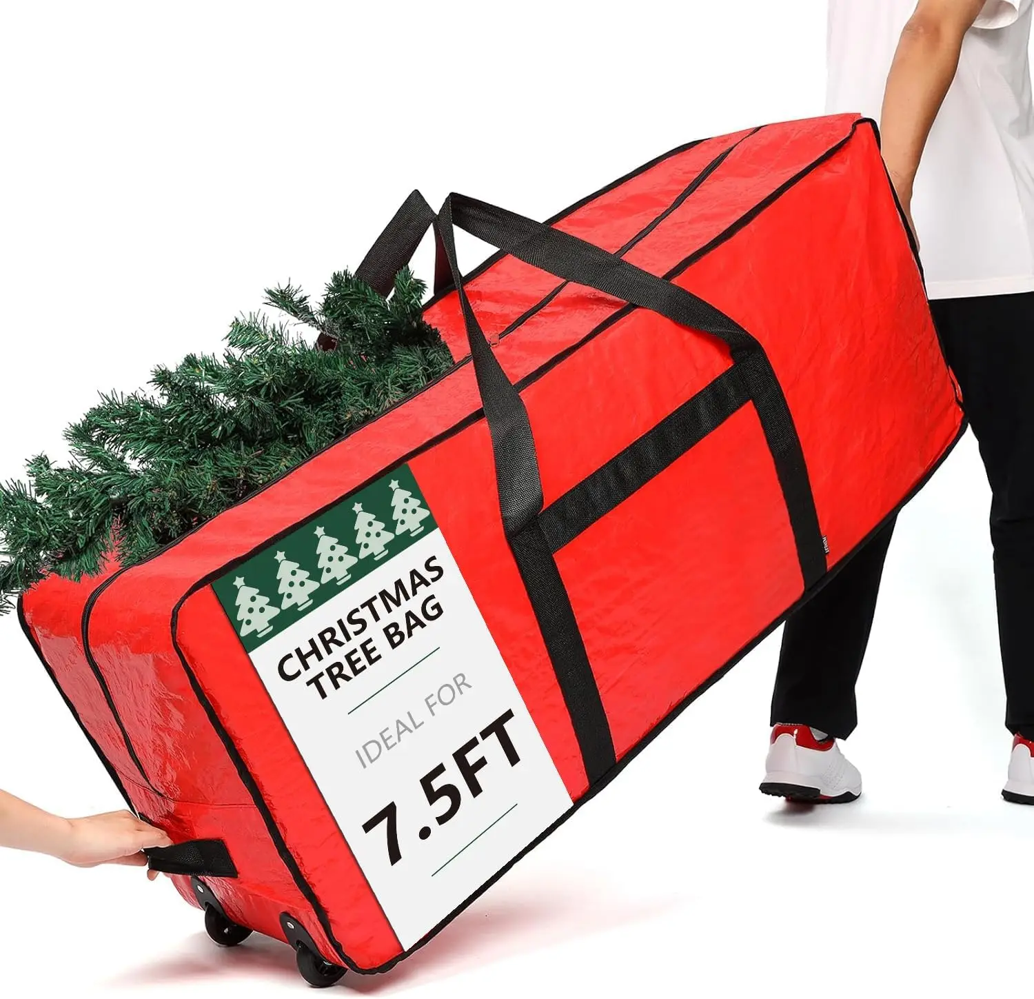 Bolsa de almacenamiento para árbol de Navidad para árboles artificiales de 6/7,5 pies, con cremallera y ruedas y asas, roja