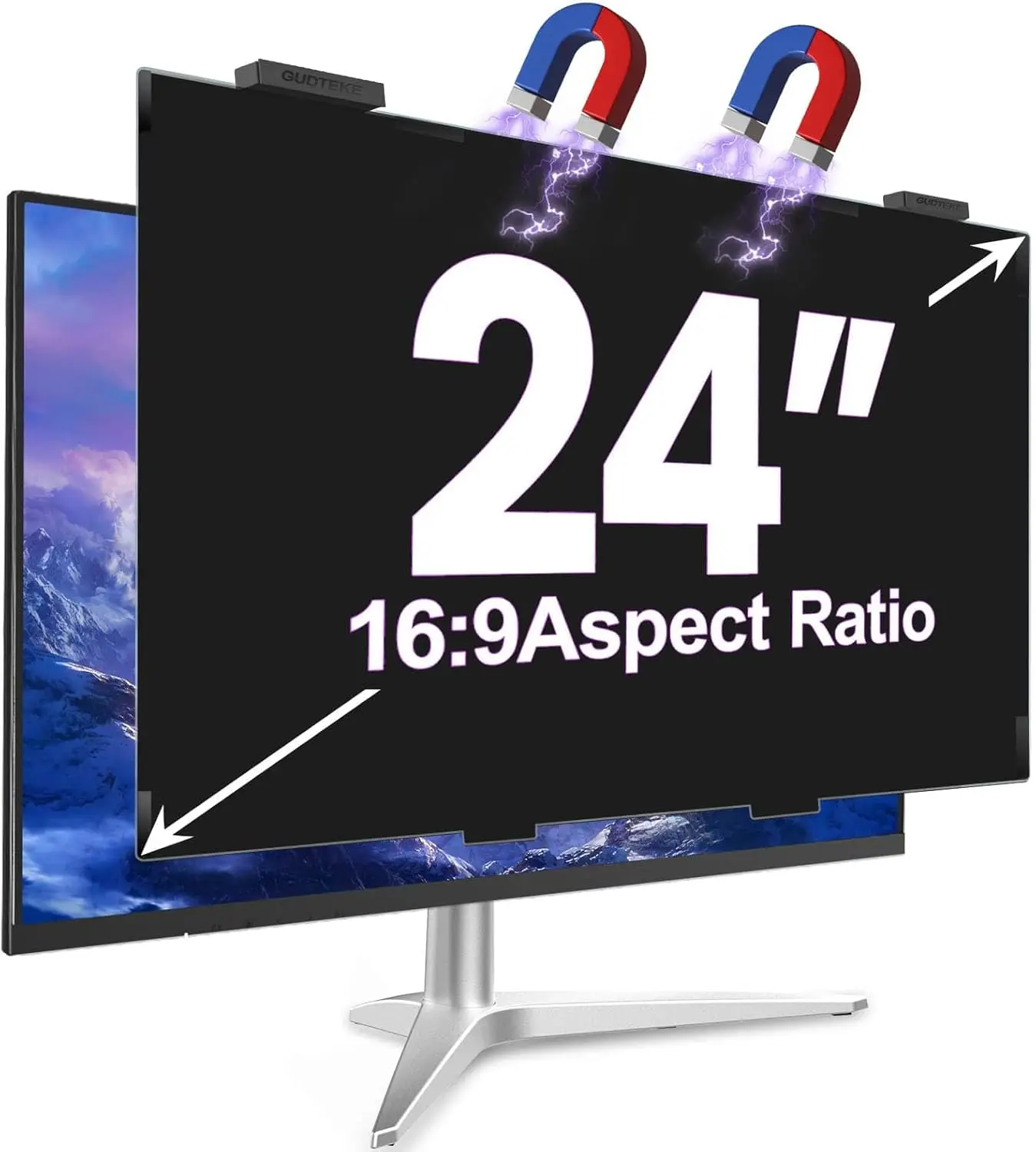 Magnetic 24" Privacy Screen for 16:9 Monitors, Anti-Blue Light & Glare, Removable