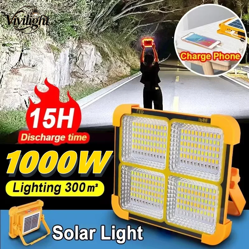 New Rechargeable Solar Flood Light Outdoor Portable LED Reflector Spotlight Rechargeable Projector Floodlight Construction Lamp