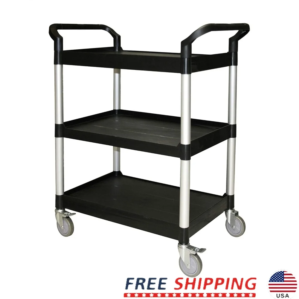 

3 Tier Bus Cart Open Design 176 lb Load Capacity with 2 Handles and 4 Swivel Casters Ideal Restaurant Catering Storage