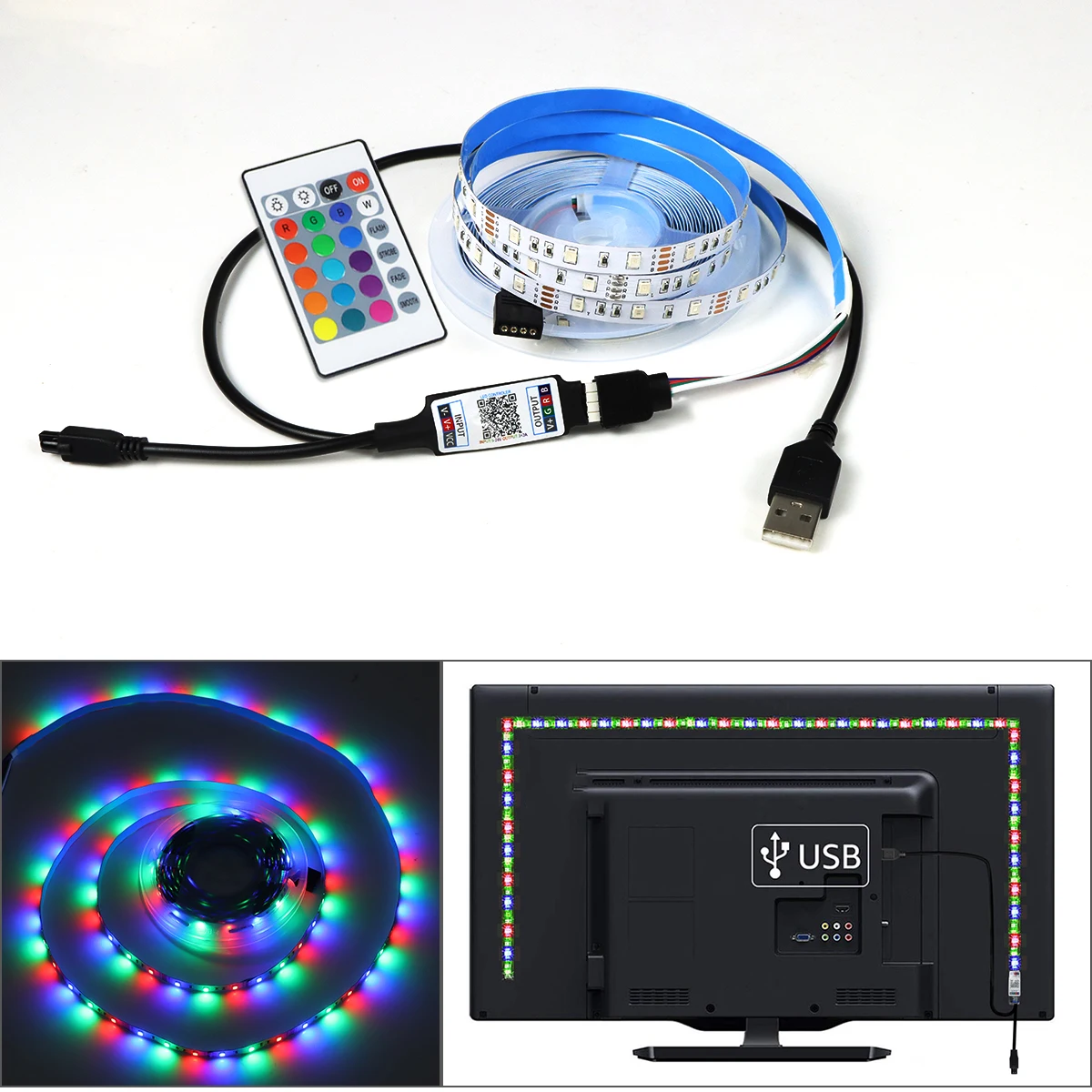 Kontroler taśm LED 5V Bluetooth RGB z 24 klawiszami zdalnej taśmy diodowej USB Sterowanie aplikacją na telefonie muzycznym Regulacja jasności dla 2835 Ligh