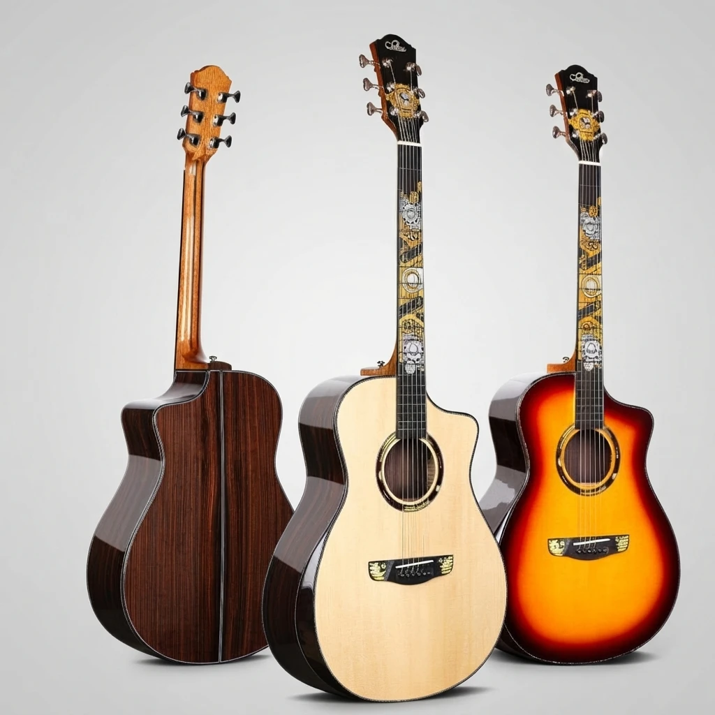 41‑Inch GA Cutaway All‑Solid Acoustic Guitar,20‑Fret Spruce Rosewood Exquisite Inlay For Professional Performance