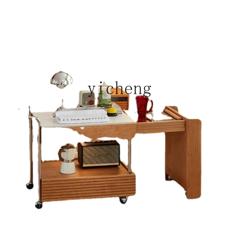 

Zk Tea Table Solid Wood Small Table Tea Movable Trolley Sofa Side Table Stone Plate Cabinet