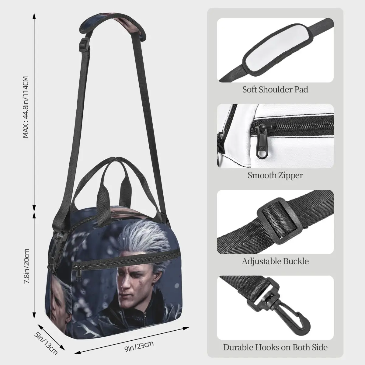 Vergil From The Devil May Cry Series Lunch Bags Bento Box Lunch Tote Resuable Picnic Bags Thermal Bag for Woman Student Office