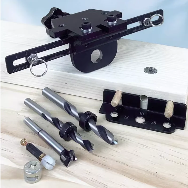 

Dowel Jig Drill Kit, 3 in 1 Drill Hole Guide Jig Precise Drilling Locator Puncher with 8/10/15mm Drill Bits Pocket Hole Jig