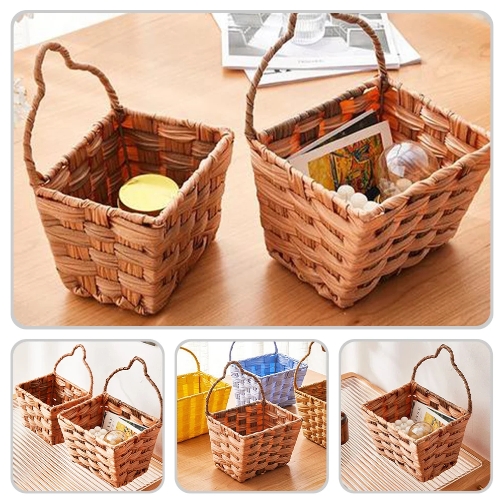 

Baskets Wall Mount No Drill Organizer Kitchen Bathroom Fruit Vegetable Woven Bin Decorative Home Door Hanging Tall Narrow Basket