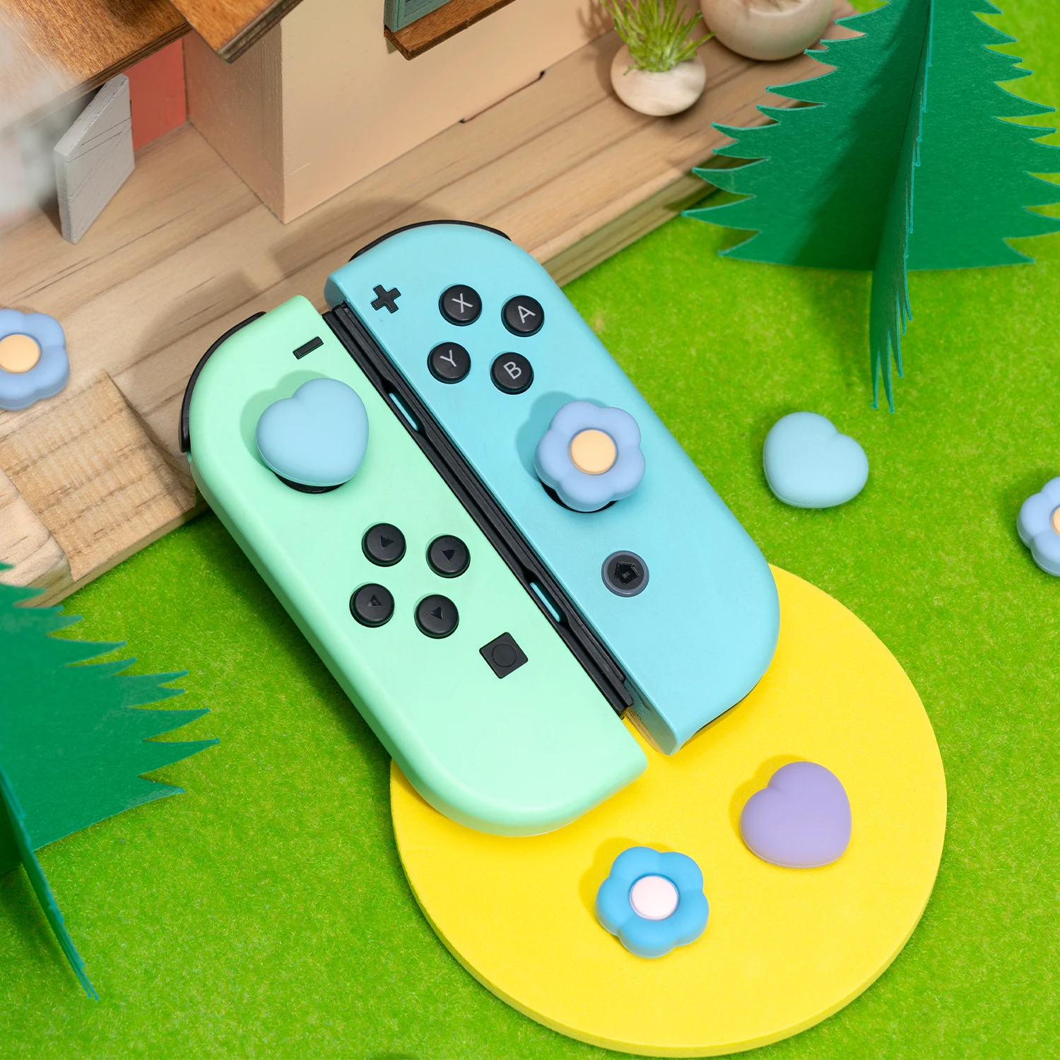 4Pcs Trái Tim Màu Tím Niềm Vui Con Nắm Ngón Tay Cái Joystick Mũ Mềm Silicone Bao Gồm Button Cho Nintendo Chuyển Đổi Màn Hình Oled Chuyển Đổi Lite điều Khiển