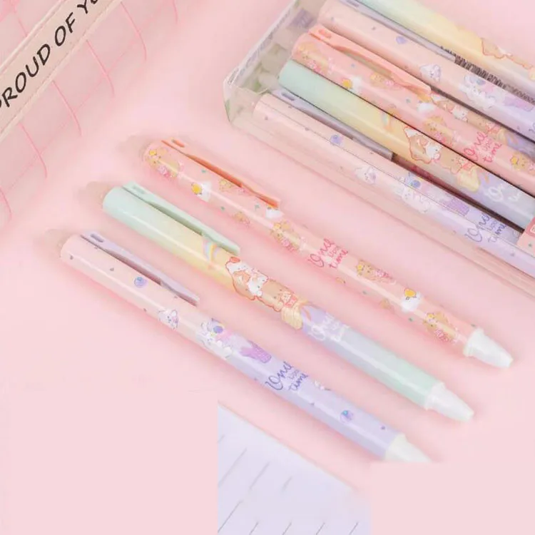 

36 pcs/lot Cartoon Bear Erasable Press Gel Pen Cute 0.5mm Blue Ink Signature Pens Office School Writing Supplies Kids Gift