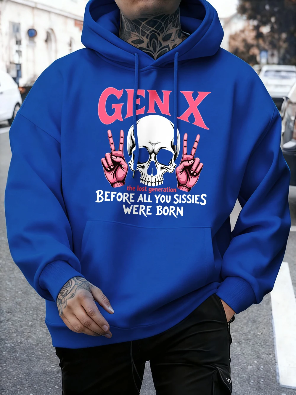 Gen X The Lost Generation Prints Mens Hoodies Winter Jogging Pullovers Fleece Warm Oversized Sweatshirts Korean Pocket Clothes