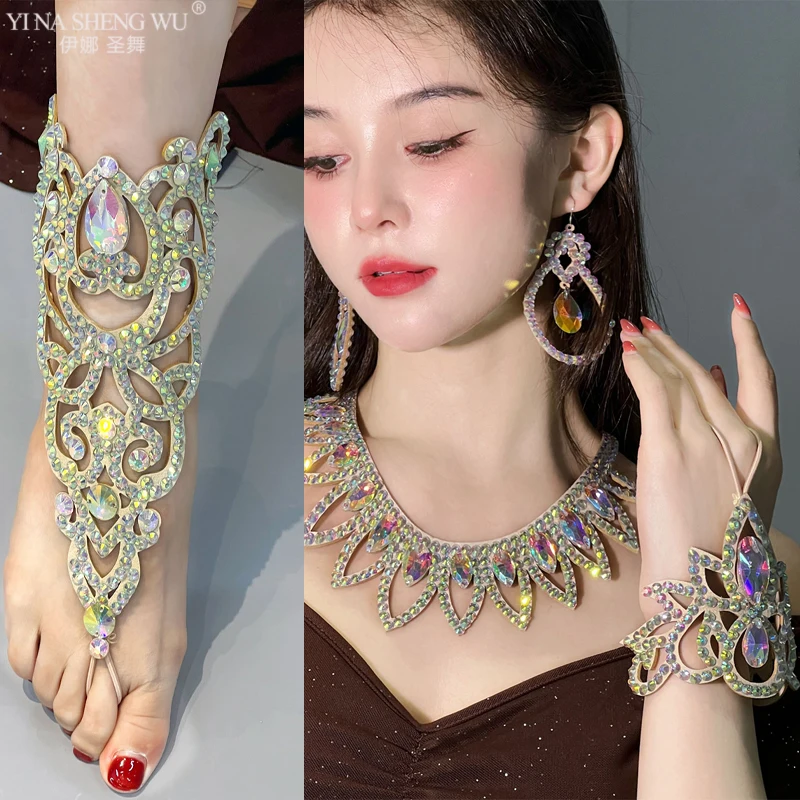 Bauchtanz Kleidung Accessoires Frauen Bauchtanz Bühne Strass Halskette orientalische Leistung Fußkettchen Ohrring Schmuck