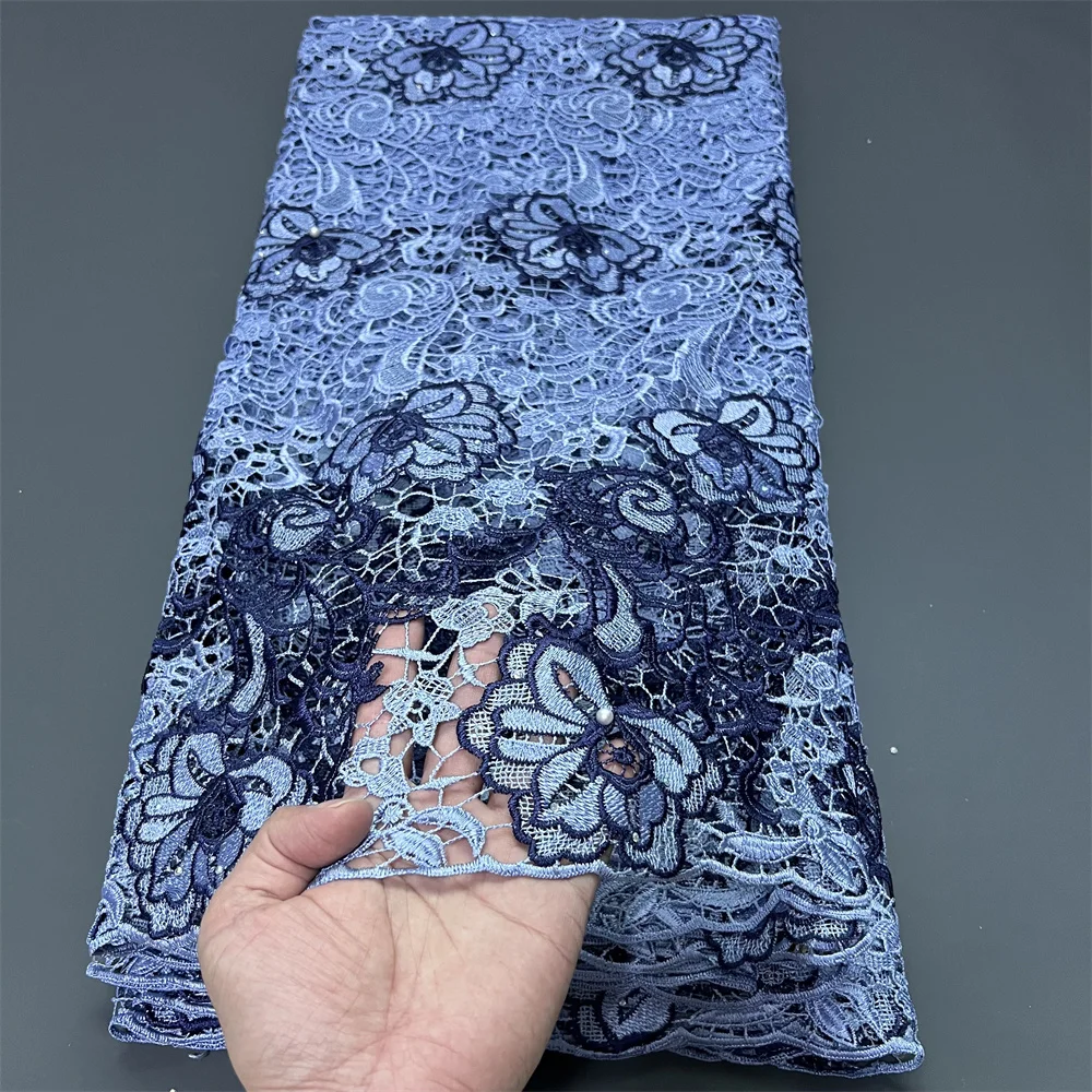 

2025 High Quality African Nigerian Lace Fabric Embroidery Tulle Pure Wedding Party Dress Guipure SequinsFor Sewing 5yards ZJ040