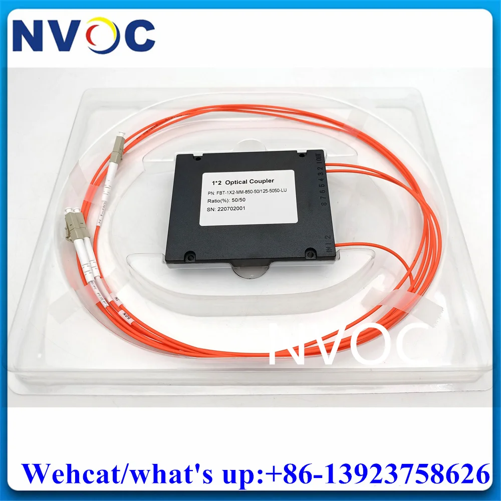 

2Pcs 50/125,50/50,100*80*10,2.0mm,1M,1*2 Optical Coupler MM 850nm 50/125 1x250/50 Fiber Optic FBT Splitter with LC/SC/FC/SCUPC