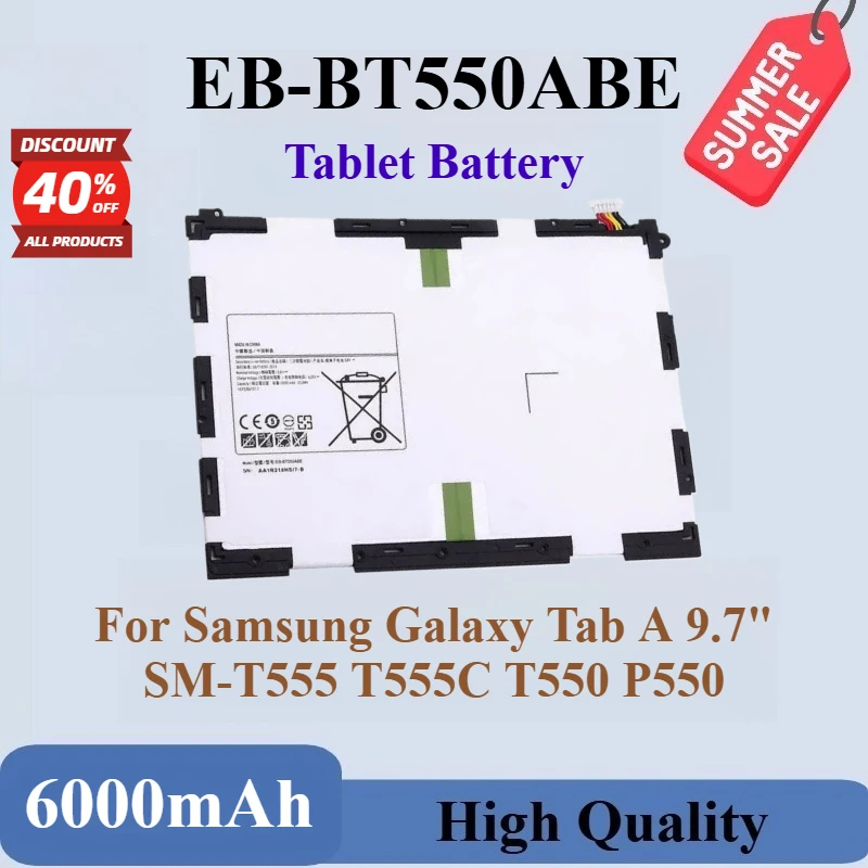 

New EB-BT550ABE Replacement Tablet Battery 3.8V 6000mAh For Samsung Galaxy Tab A 9.7" SM-T555 T555C T550 P550 High Quality P351