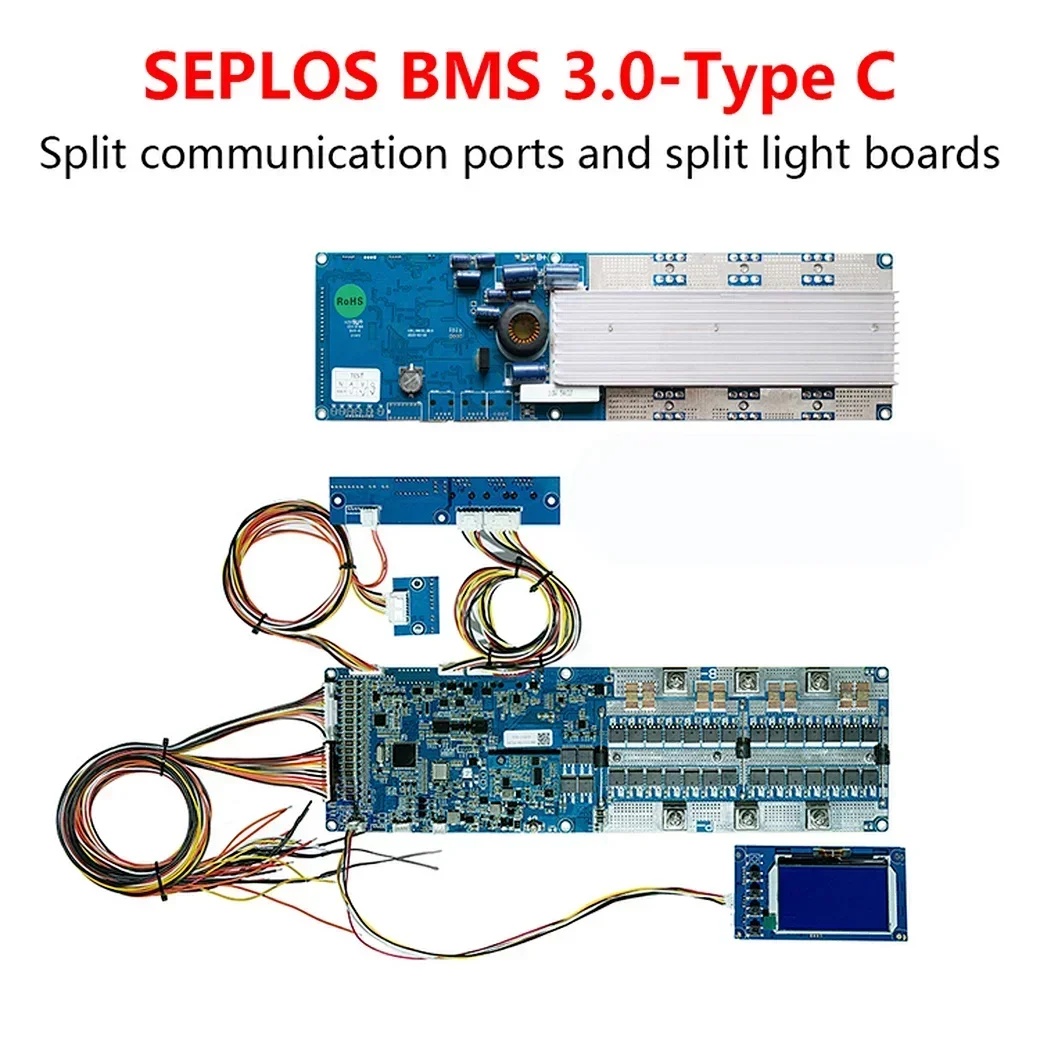 Seplos 3.0 Version Smart BMS 100A/150A/200A 24V/48V 13S 14S 8S 15S 16S LFP With Bluetooth LCD Screen BMS Li-Ion LiFePO4 Battery