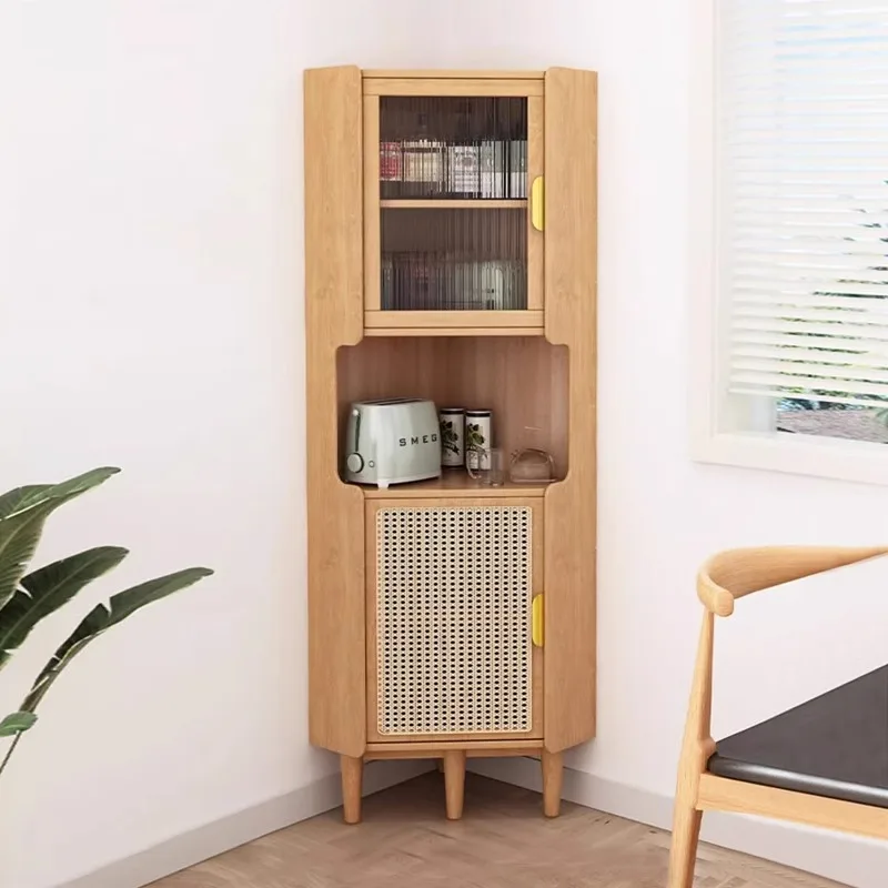 

Nordic style corner rattan corner cabinet all solid wood modern corner cabinet living room storage kitchen triangular