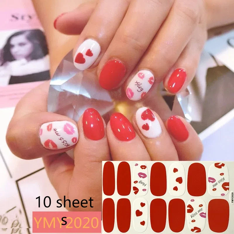 10 folhas/pacote outono adesivos de unhas cobertura completa remendo de unhas dia dos namorados adesivos de unhas tiras de esmalte diy arte do prego fazendo