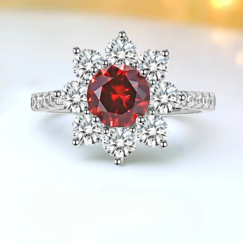 

Модное и роскошное серебряное кольцо с цветочным оформлением, инкрустированное высокоуглеродистым бриллиантом, универсальное свадебное