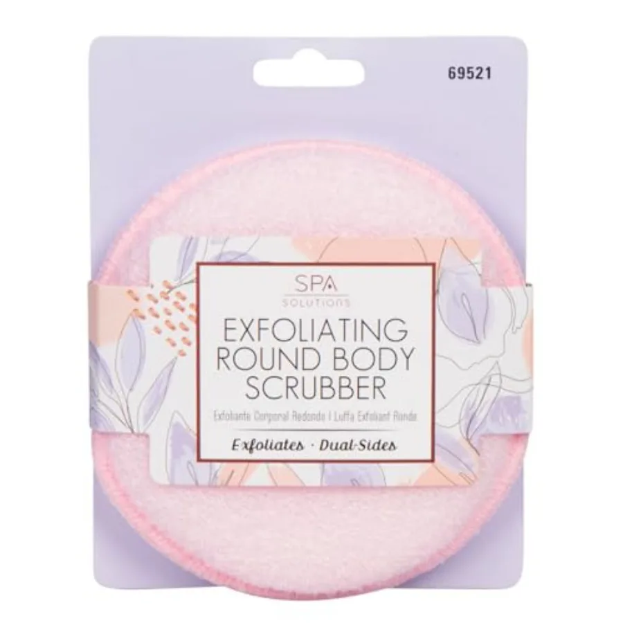 Spa Solutions Exfoliating Round Body Scrubber, Pink, Dual-Sided, Deep Cleansing and Exfoliation