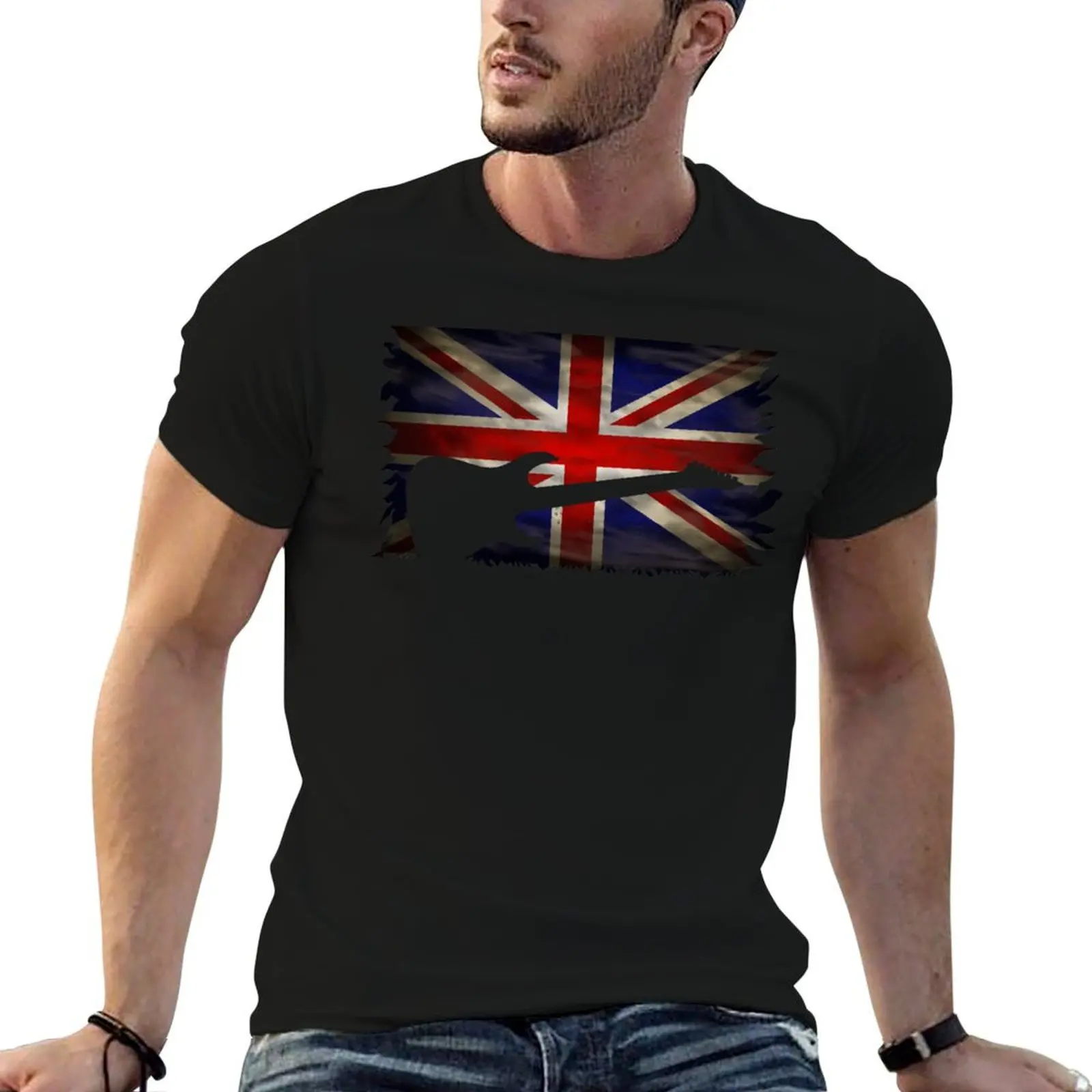 

Vintage British Flag Acoustic Guitar Union Jack T-Shirt cute clothes Blouse t shirts for men cotton