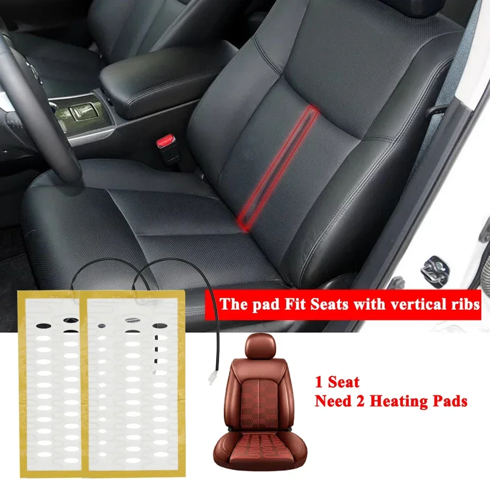 Universal Built-in Car Seat Heater Set Fit 2 Seats with 12V Alloy Wire Fast Heating Pad and 3 Levels Dual Control Switch System