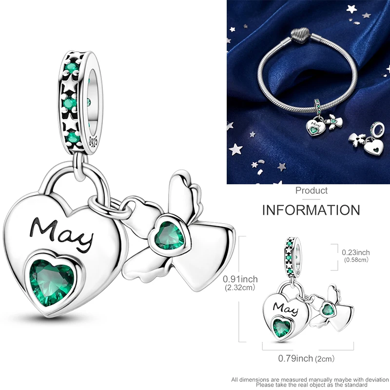925 Sterling Silber 12 Monate Geburtsstein Engel-Herz-Anhänger Besd Januar-Dezember DIY Armband Halskette Geburtstagsgeschenk für Frauen – Detail 11