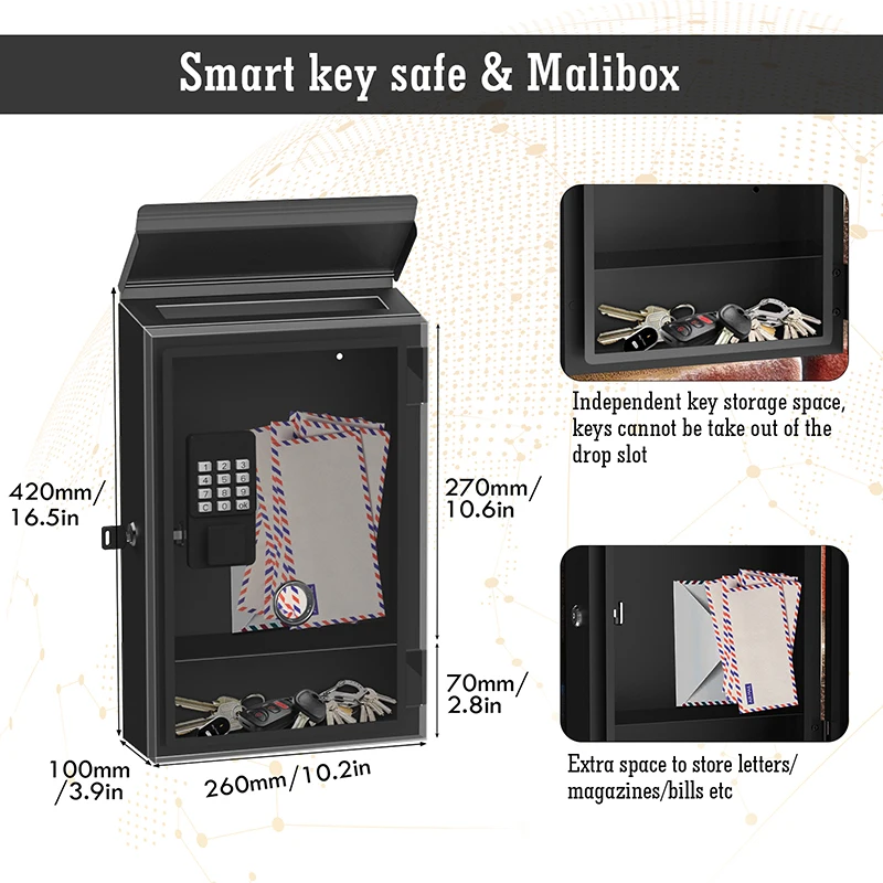 Outdoor Waterproof Modern Mailbox Wall Mounted Letter Box With Digital Smart Lock Metal Mail Post Box