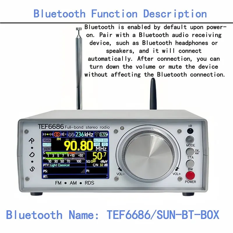 DT23 TEF6686 Full Band Stereo Radio High Sensitivity Desktop Bluetooth Infrared Remote Control
