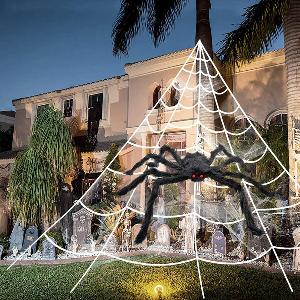 5m Halloween Decoration Giant Spider Web Triangular Spider Web Halloween Party Yard Garden Outdoor Decor