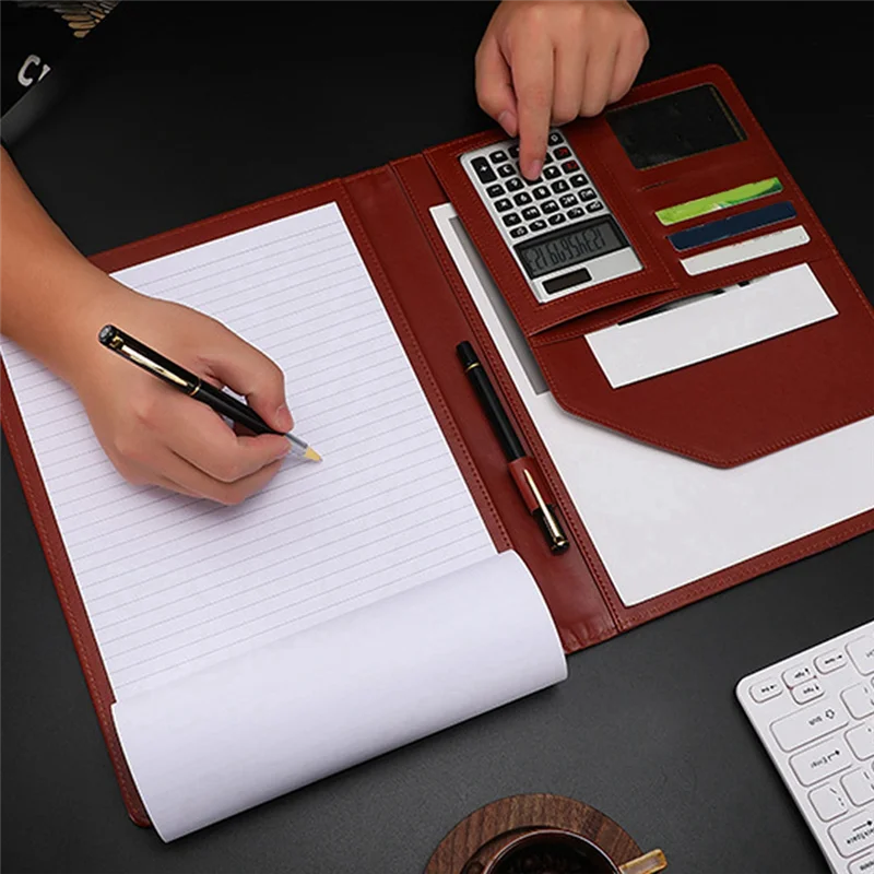 A41Z-A4 PU Padfolio File Folder Portfolio Business Document Holder Metal Clipboard Pad Document Organizer Holder