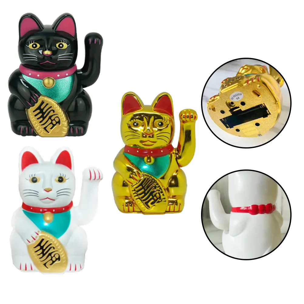 5inch Solar Powered Automatic Waving Cat Beckoning Fortune Cat Lucky Cat For Office Decor Car Ornament Birthday Home Decora