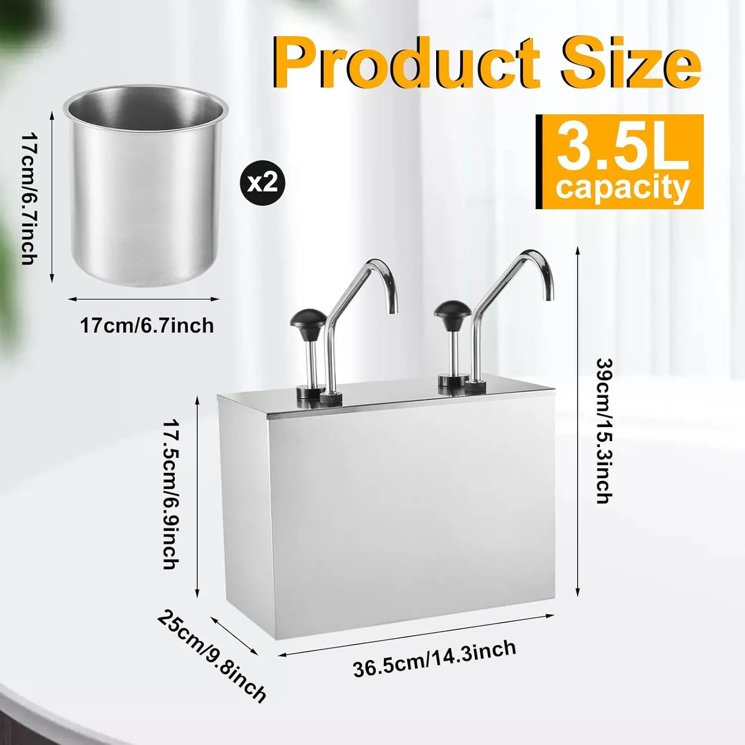 Condiment Pump Dispenser Stainless Steel Sauce Pump Dispenser 3.7Quart x2 Condiment Pump Station for Ketchup Dressing Syrup