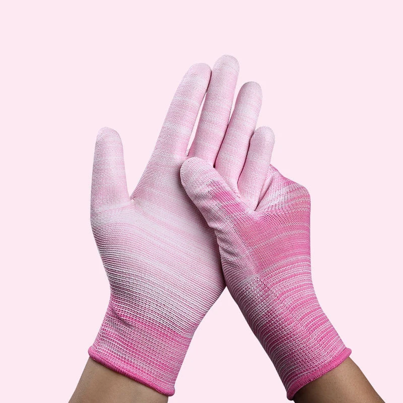 Guantes de jardinería coloridos para hombres y mujeres, guantes de dedo recubiertos, guantes de jardín de nailon PU, guantes de trabajo protectores al aire libre, 6 pares