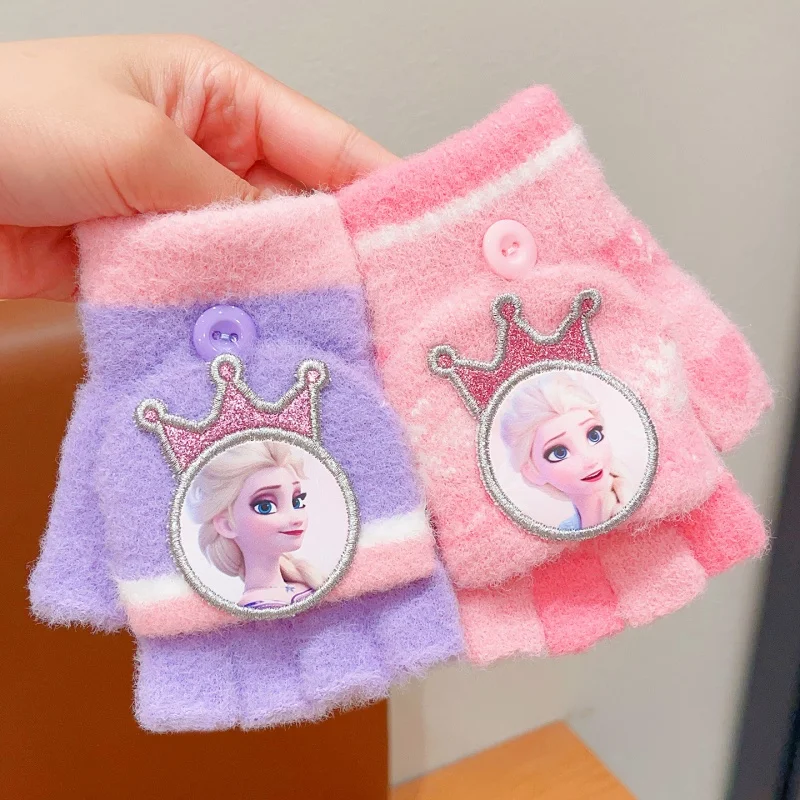 القطن المجمد إلسا الخريف الشتاء نصف إصبع سميكة خمسة أصابع الدافئة كامل إصبع الوجه حتى أفخم قفازات الفتاة هدية عيد ميلاد