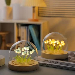 Atificial Tulip Flower Night Light Handmade DIY Bedside Lamp LED Night Lamp Bedroom Decor Christmas Birthday Gifts Table Lamp