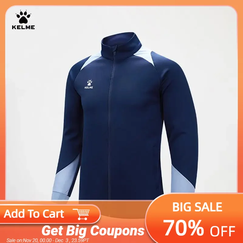 

KELME Men's Running Jacket Football Sport Training Coat Windproof Fitness Jogging Sportwear Warm Lamb Woll Jackets 8361WT1064
