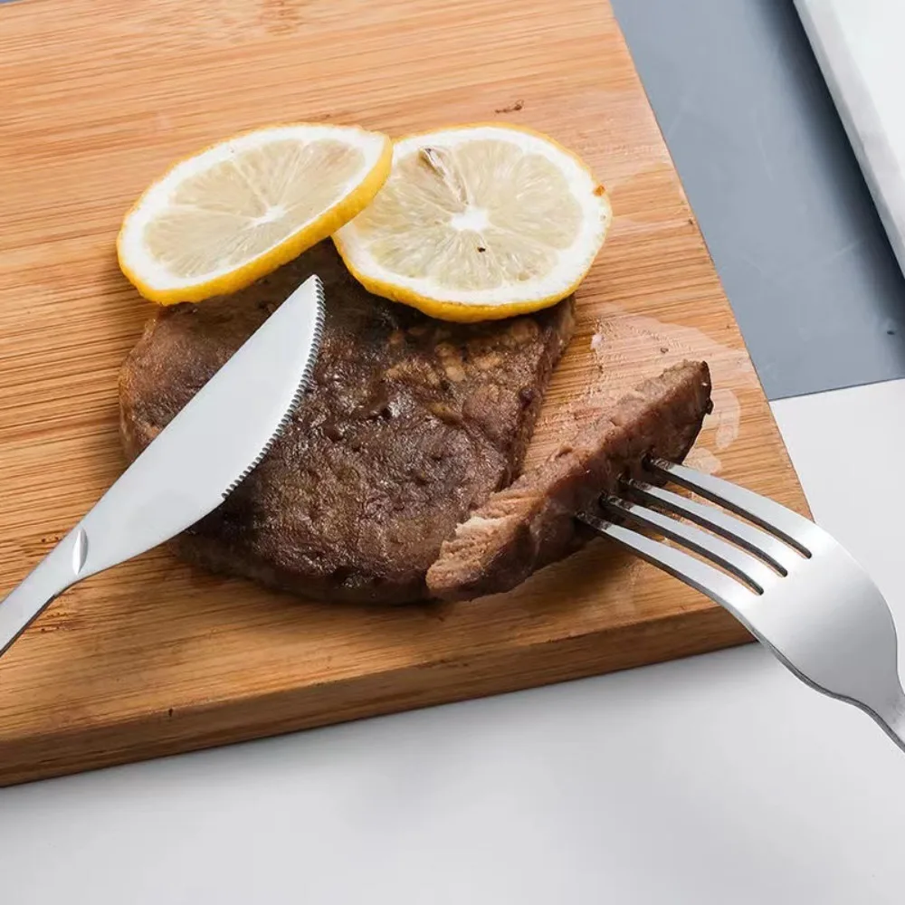 Simplicity Stainless Steel Spoon Fork Knife Wood Grain Thickened Cutlery Set Portable Western Tableware Fruit Fork