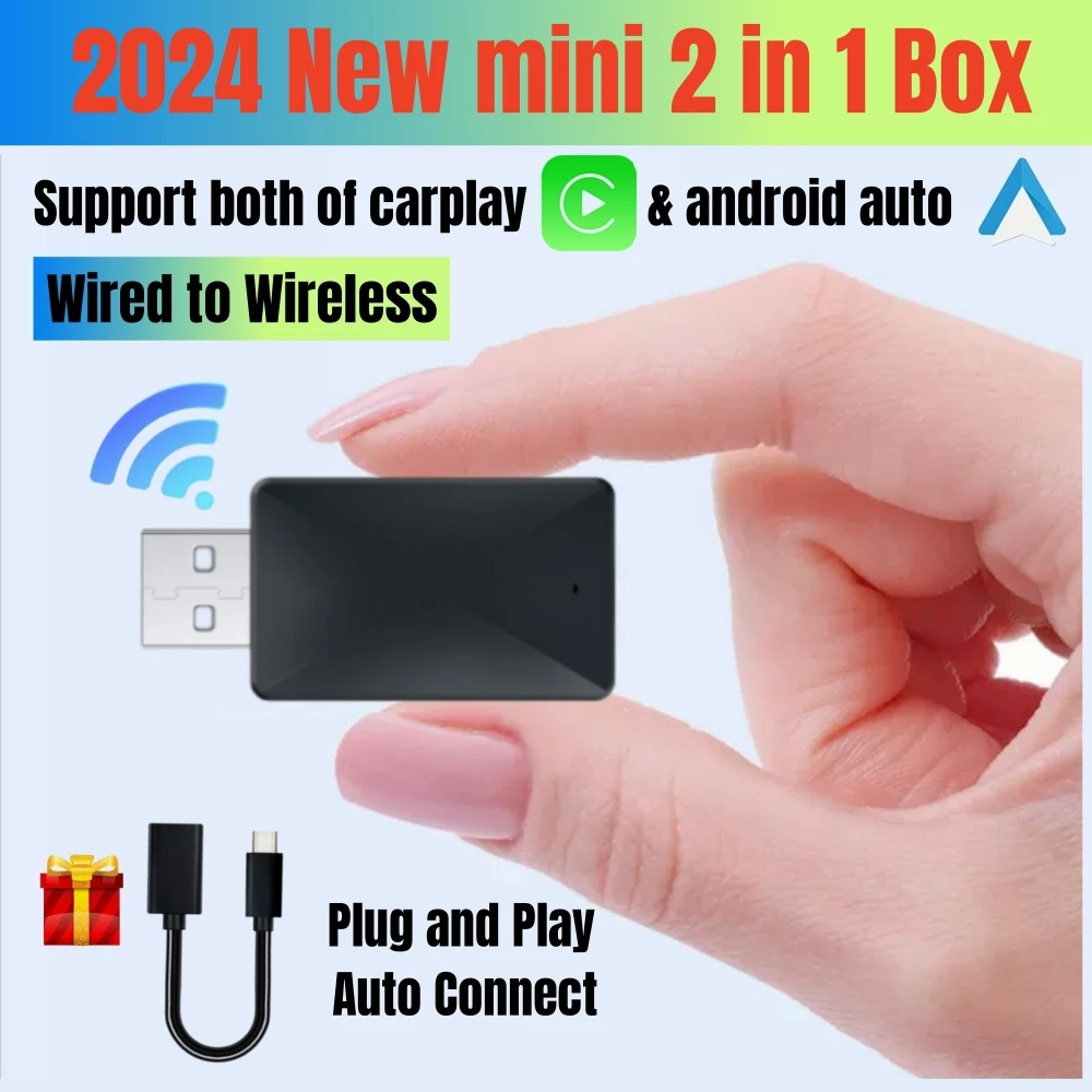 

Проводной к беспроводному Carplay и Android Auto AI Box 2 в 1 мини-адаптер Plug And Play Dongle быстрое подключение Совместимость с 99% автомобилей