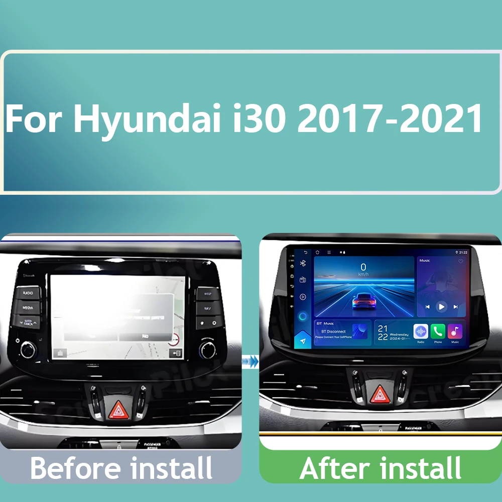 Für Hyundai i30 2017 2018 2019 2020 2021 Android 16 Carplay Multimedia-Player Bluetooth Autoradio GPS-Navigator 4G WIFI DVD QLED