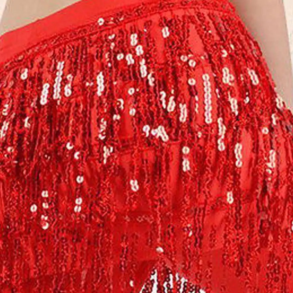 1Pc Belly Skirt Sequins Decor Eye-catching Tassel Costume Breathable Shiny Viscose Belly Dance Hip Scarf for Adult Dance Wear