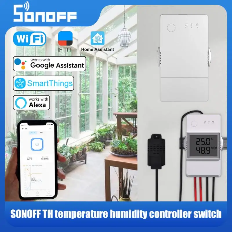 SONOFF Ewelink WiFi THR316D/THR320D مفتاح مراقبة درجة الحرارة والرطوبة الذكي Alexa Google Assistant Smartthings