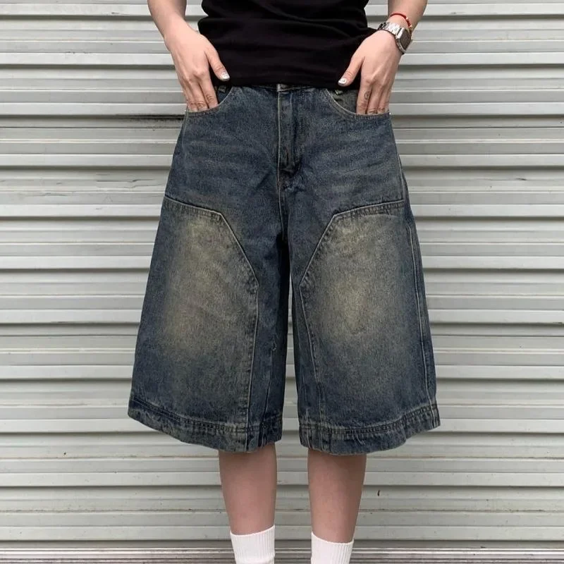 Vintage Style American Denim Cotton Pants Men's Women's Loose-Fit Straight-Leg Wide-Leg Versatile Quarter-Length Jeans