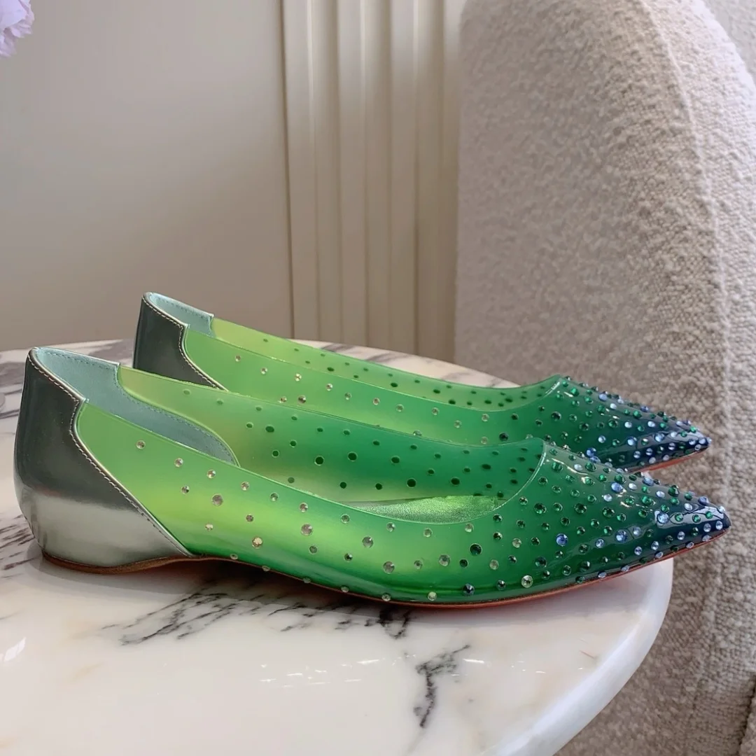 

Red Sole Gradient Rhinestones High Heels Transparent Material Shoes Upper Sheepskin For Foot Pads Flat 6cm 8cm 10cm Heel Pumps