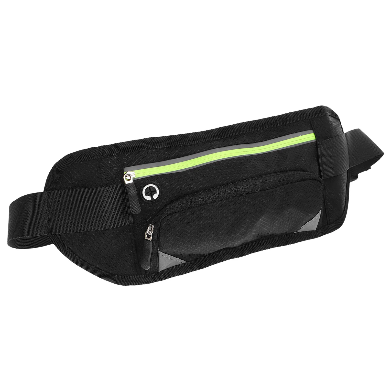 Sports Belt Pack Black Fitness Waist Bag Zipper Pouch Fits 6 Inch Phone Adjustable Waistband for Running Hiking Travel